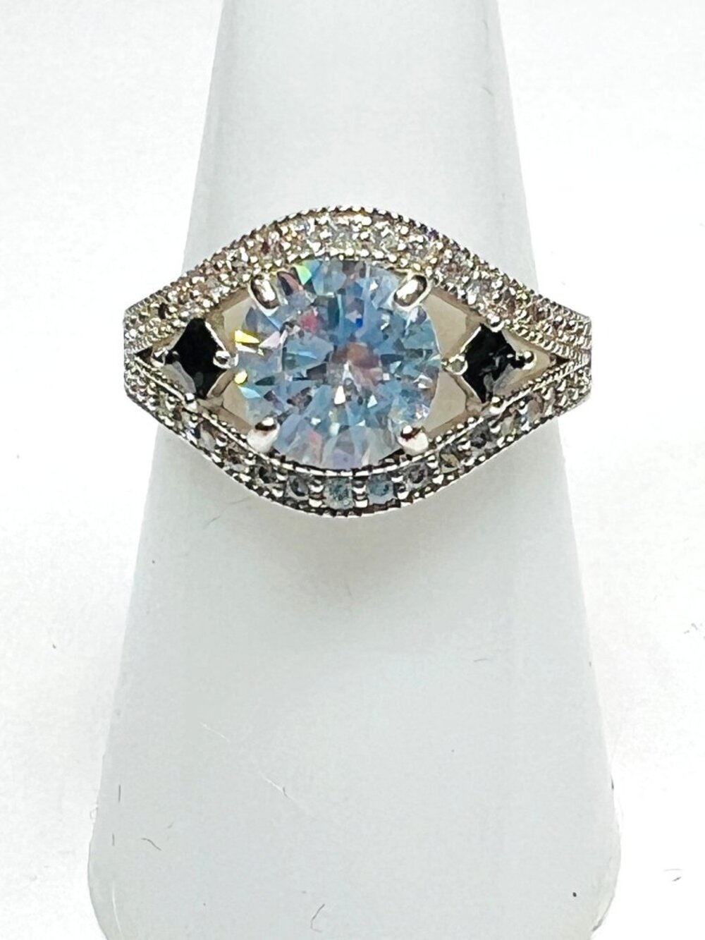 Ring Bomb Party Ring, size 7, rhodium plated, contemporary